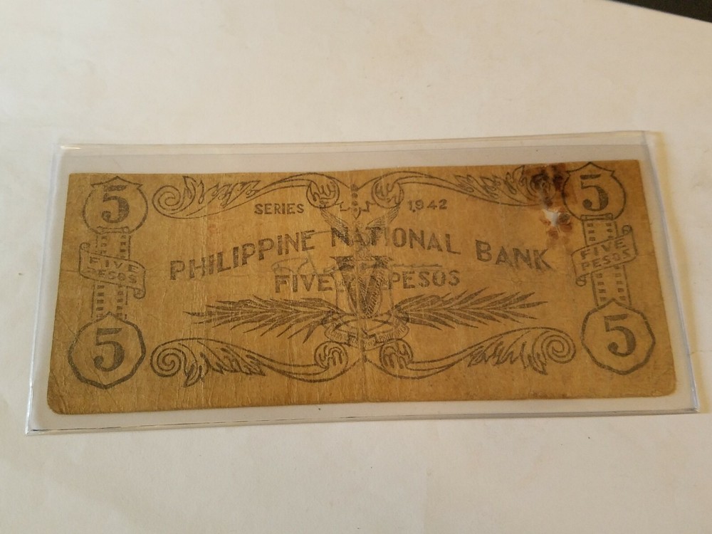 1942 Emergency Circulating Note Philippines Currency Five Pesos