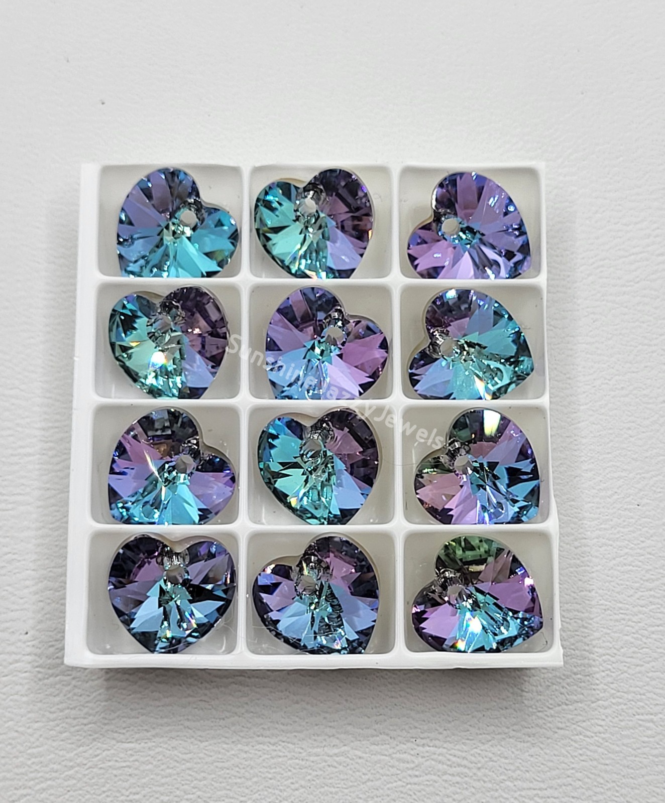 12pc Swarovski Crystal Vitrail Light 10mm Heart 6202 Pendant; Pink, Blue, Purple