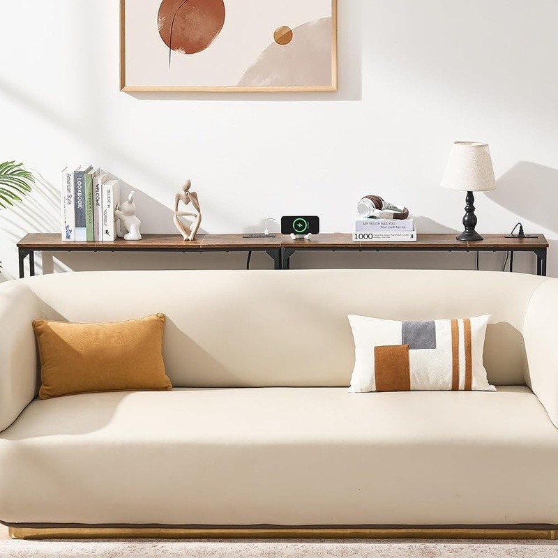 Narrow Console Table W/ Outlets USB Type-C Charging Slim Sofa Entryway Storage