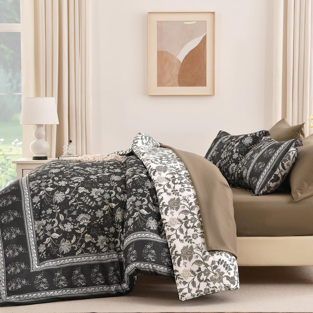 Dinjoy Comforter Set King Size Boho, Reversible Brown Gray King,