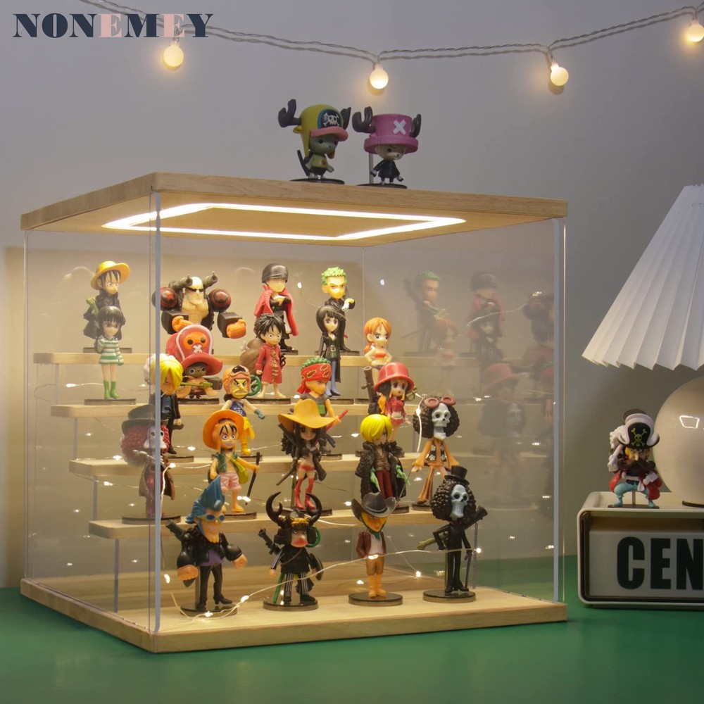 Clear Acrylic Display Case Stand with LED Light Tier Storage Box Showcase
