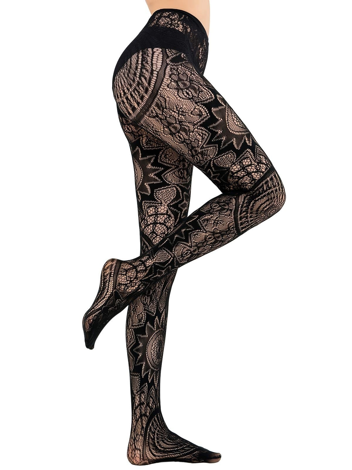 GOTHIC MANDALA PATTERN LACE KNIT TATTOO FISHNET PANTYHOSE BLACK STOCKINGS TIGHTS