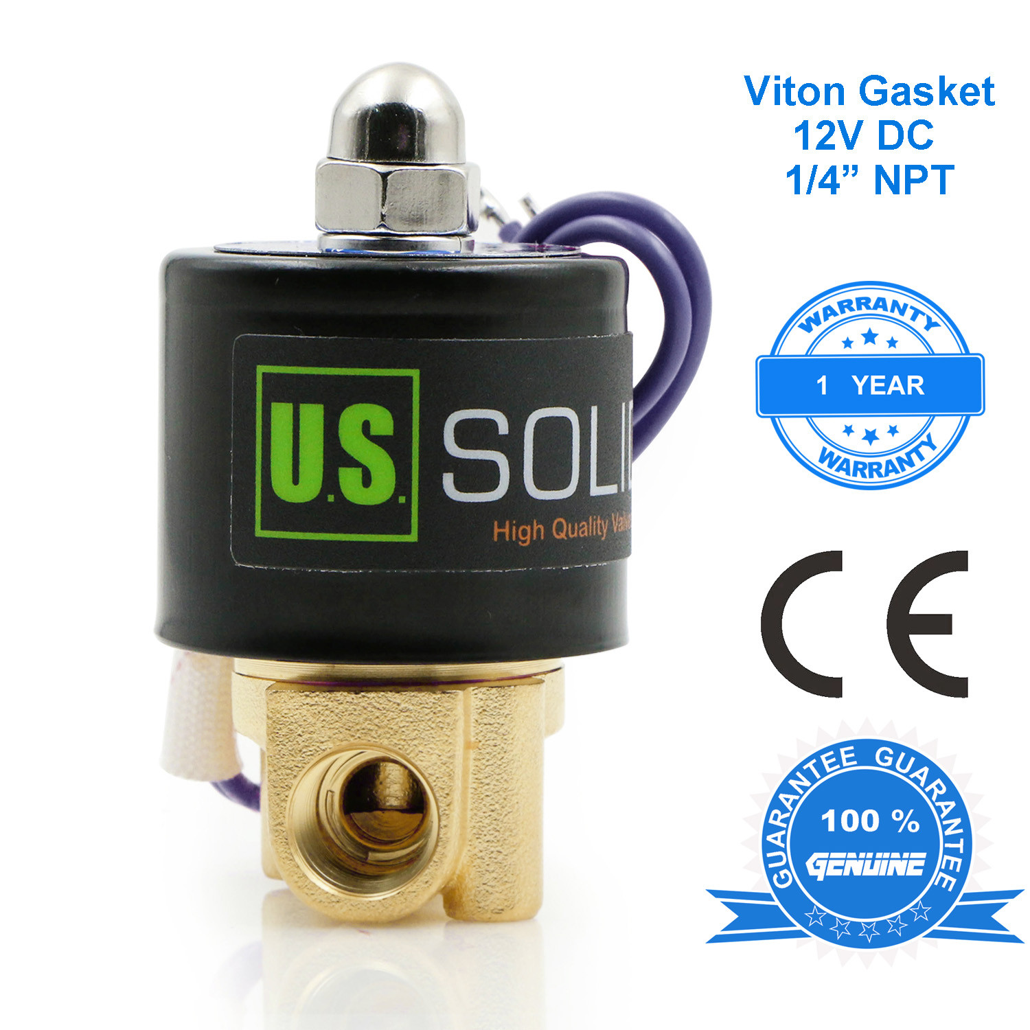 U.S. Solid Electric Solenoid Valve 1/4 inch Brass 12V DC