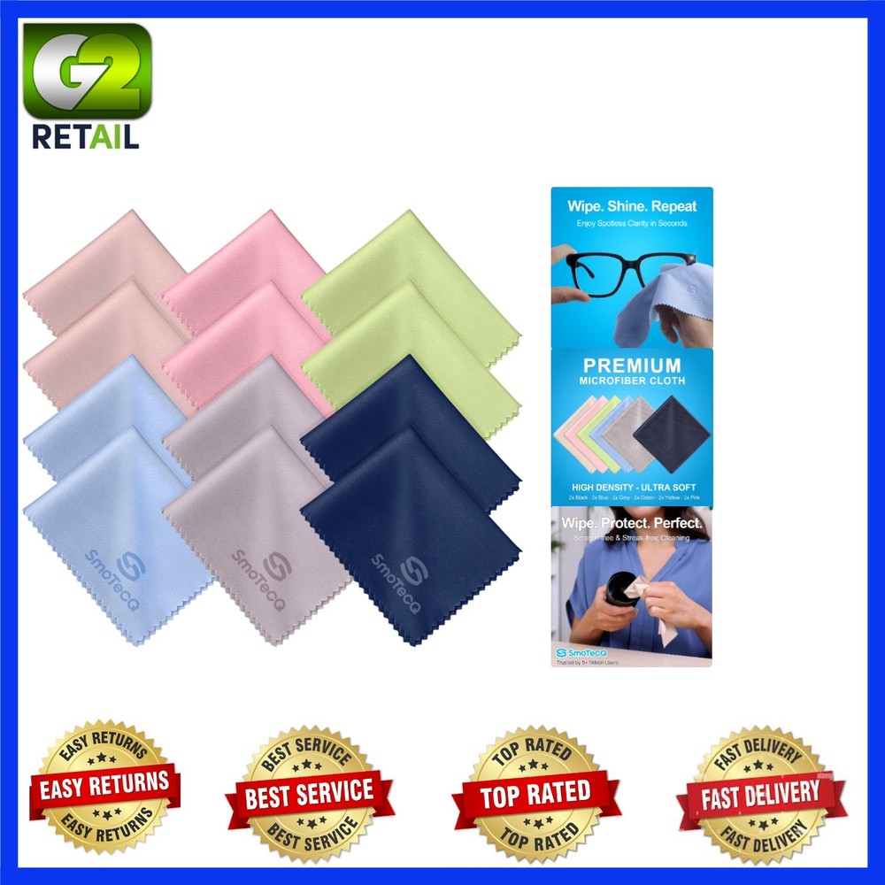 Individually Wrapped Microfiber Cloths - 12 Pack for Lenses & Electronic Screens