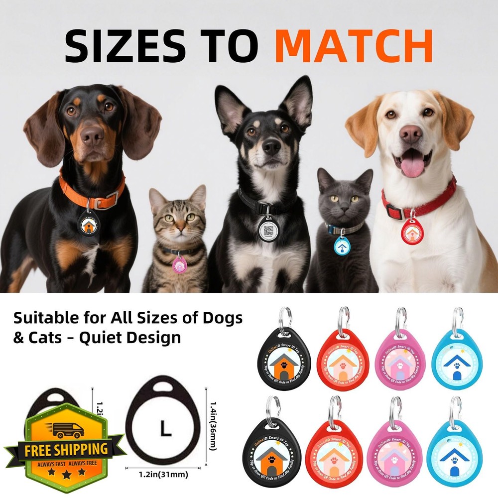 Personalized Cat Tag, QR Code ID, Blue, Small, Online Profile System