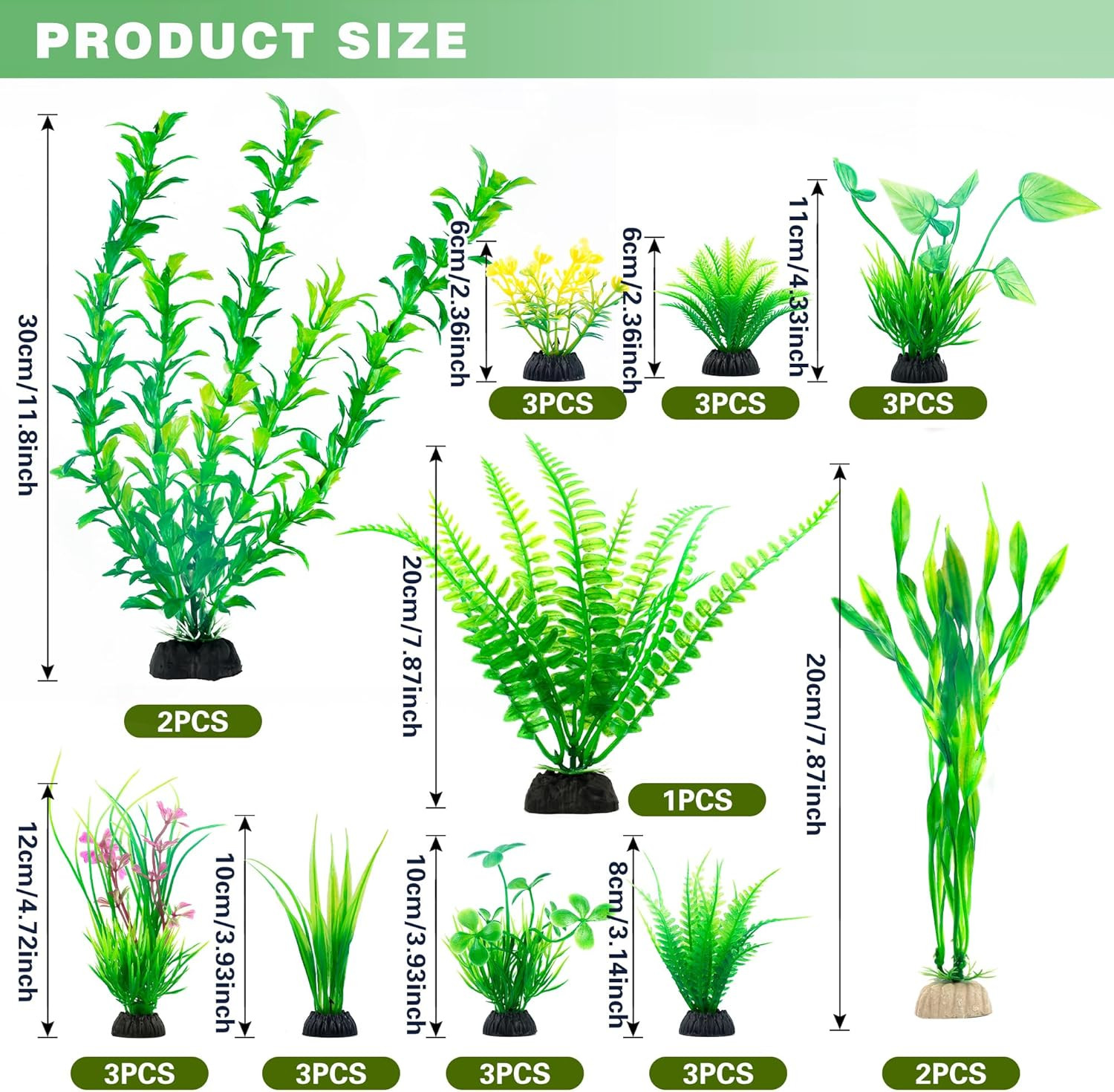 Artificial Green Plastic Plants 26 PCS for Fish Tank Decorations Fish Tank Decor