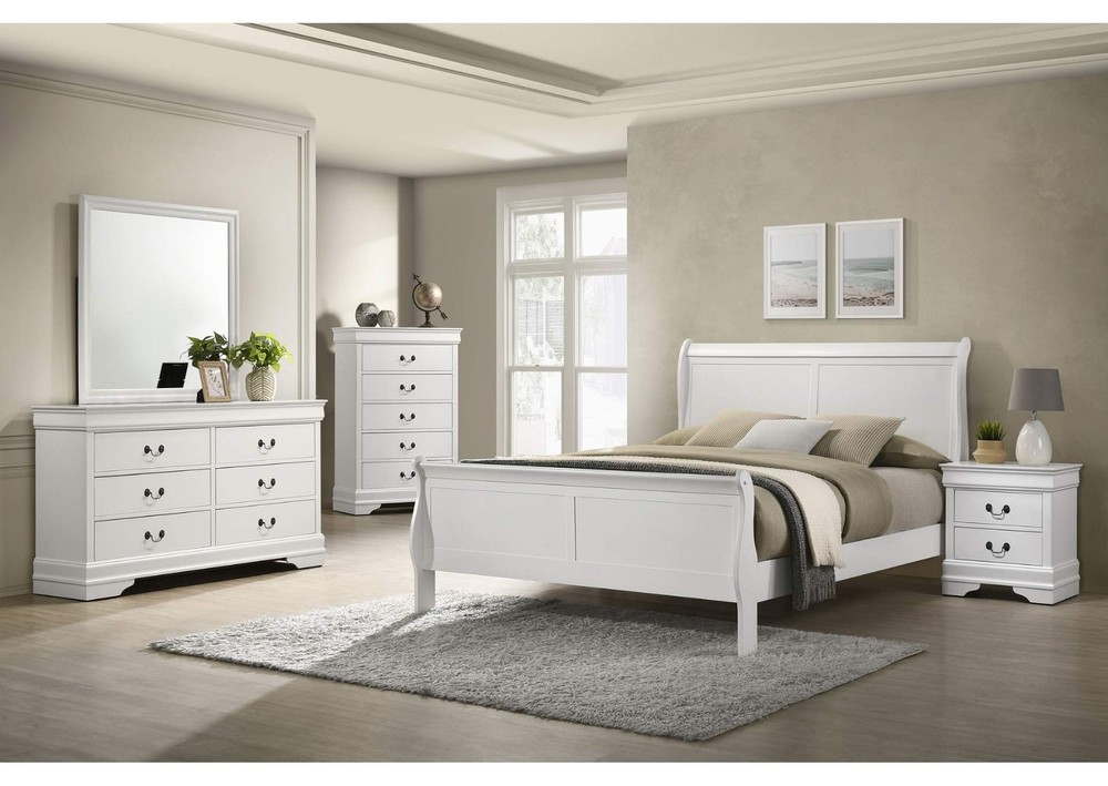 Louis Philippe Queen Size 3pc Bed Nightstand Chest Set Transitional Style
