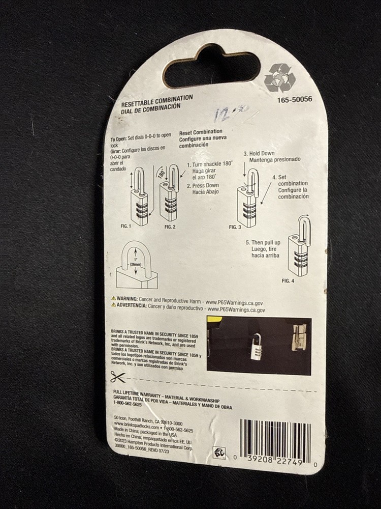 🆕 BRINKS 3-Dial 26mm Resettable Combination Keyless Security PADLOCK 🆓 Ship