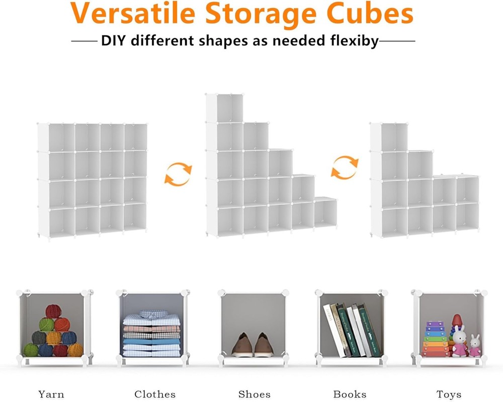 Cube Storage Organizer 16 Cube Closet Organizer Stackable Storage Cube Shelves