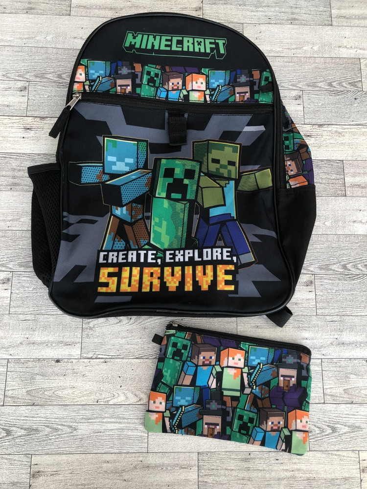 MINECRAFT Create Explore Survive Backpack Side Bottle Holder Pencil Bag