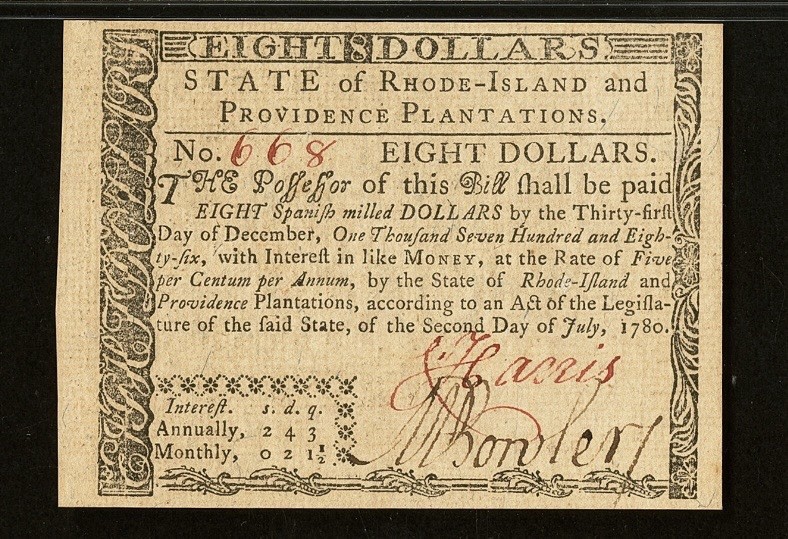 PMG 64. 1780 RHODE ISLAND Colonial Currency American Revolution Bank Note RI-288