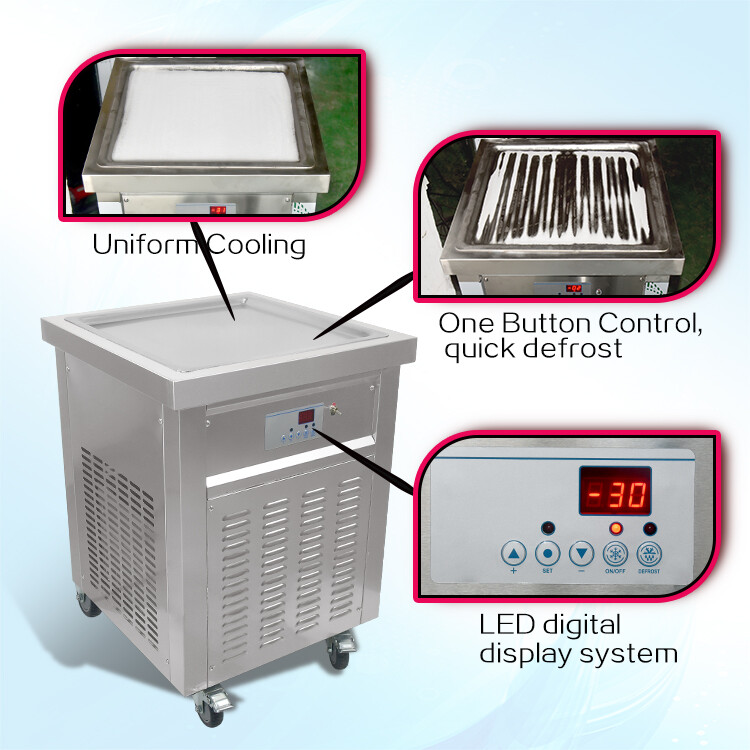 Kolice Commercial Fry Ice Cream Roll Machine-ETL,21"x21" Square Pan,Auto Defrost