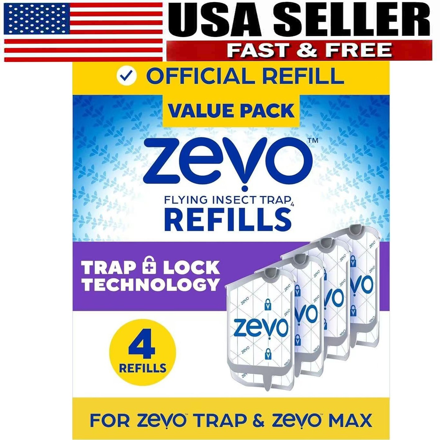 (4 Refill Cartridges) Zevo Flying Insect Trap Refill Cartridges -Easy to Use