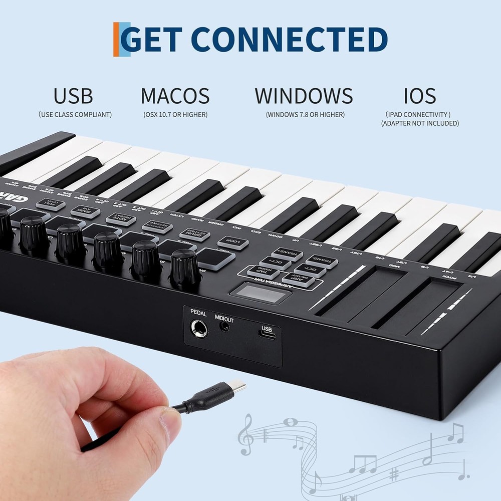 25-Key Professional MIDI Keyboard Half-Weight, 8 Backlit Pads & Knobs, Bluetooth