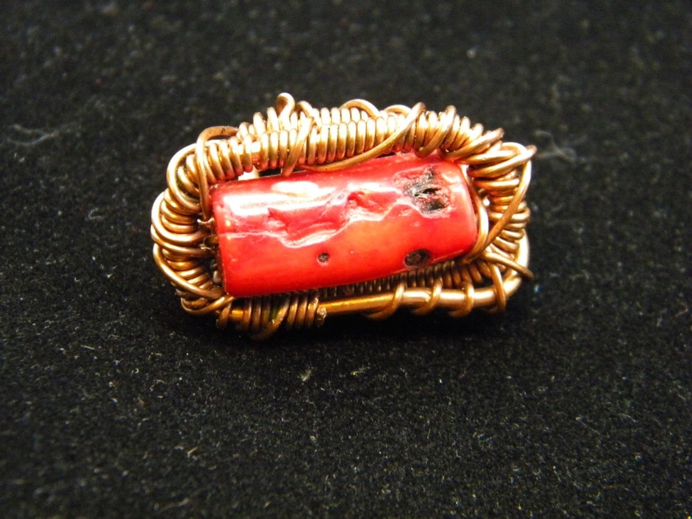 Handmade Unique Genuine Red Coral Copper Ring ~