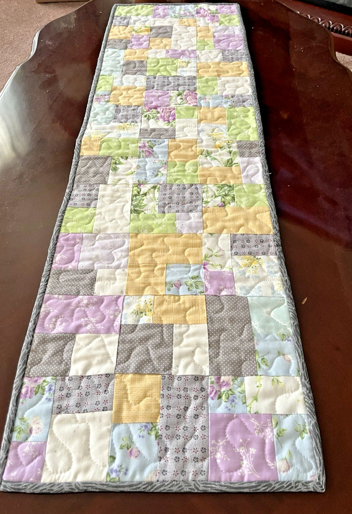 Hand Made Quilted Table Runner/ Topper~ 12" x 38" ~ Multicolored Patchwork