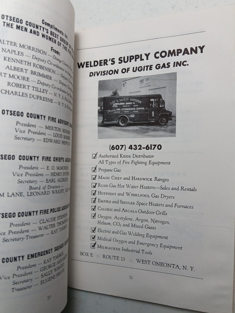 1973 Otsego County NY Vol. Fire Dept Convention Program Firefighting Hartwick