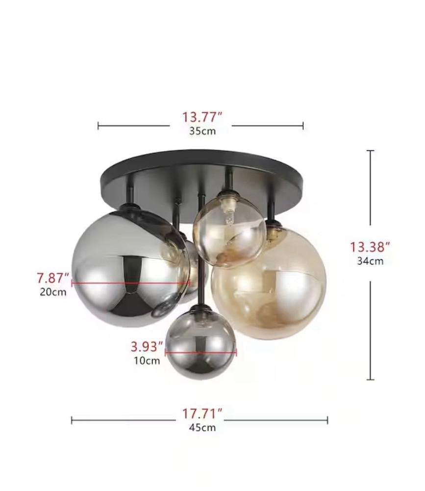 Modern 17.71inch 5-lights Matte Black Semi Flush Mount Ceiling Light