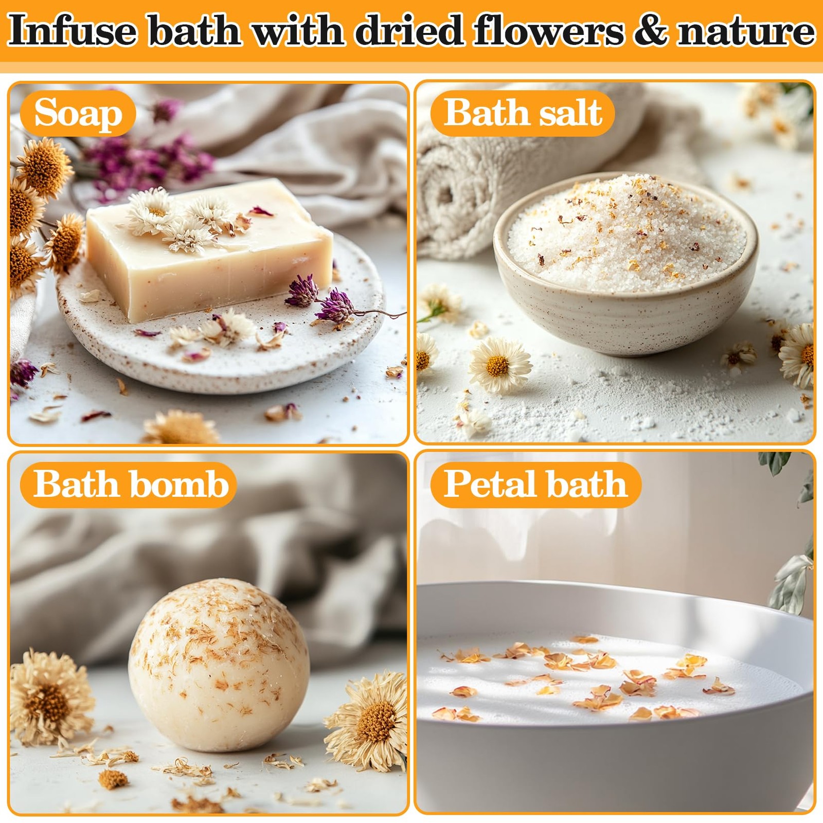 Dried Herbs Kit - Dried Botanicals Bulk,14 Bags Natural Dry Flowers and Herbs...