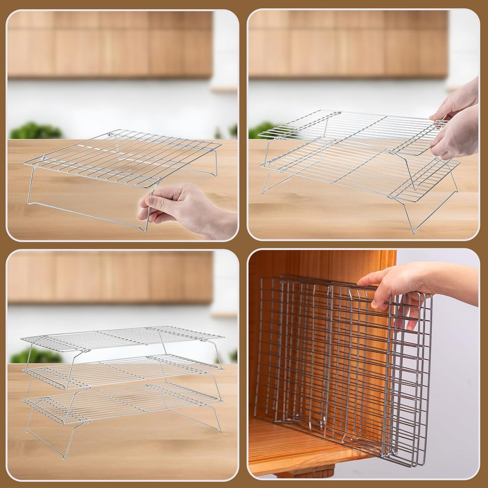 Cooling Rack for Baking 3 Tiers, 16" X 10" Cookie Cooling Wire Rack Stackable Co