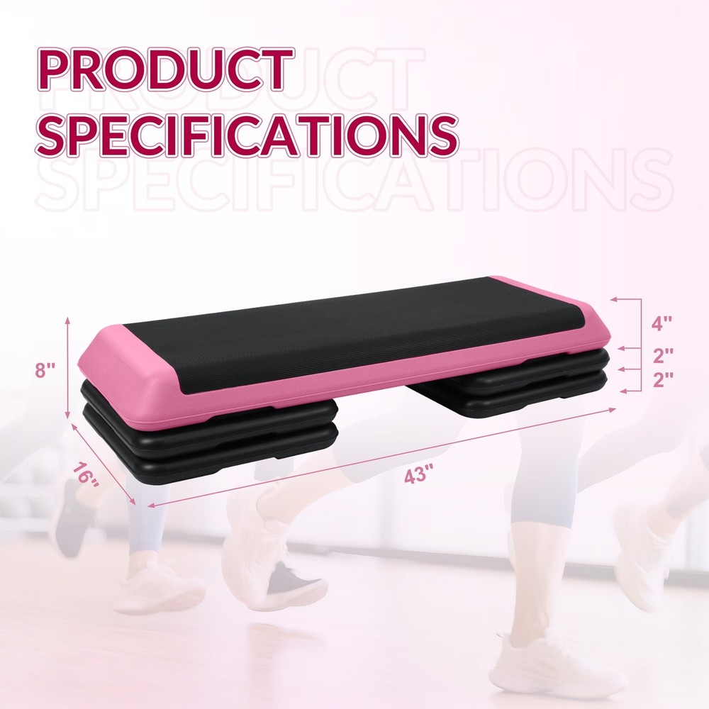Adjustable Aerobic Step Platform with 4 Risers, Non-Slip Stepper for Home Gym