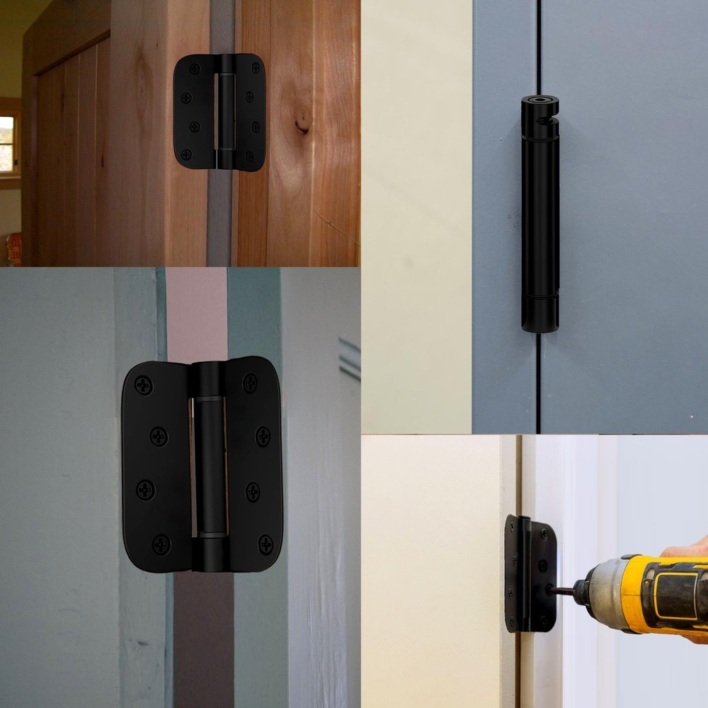 2 Pack 4x4 Inch Spring Loaded Self-Closing Door Hinges Matte Black Adjustable