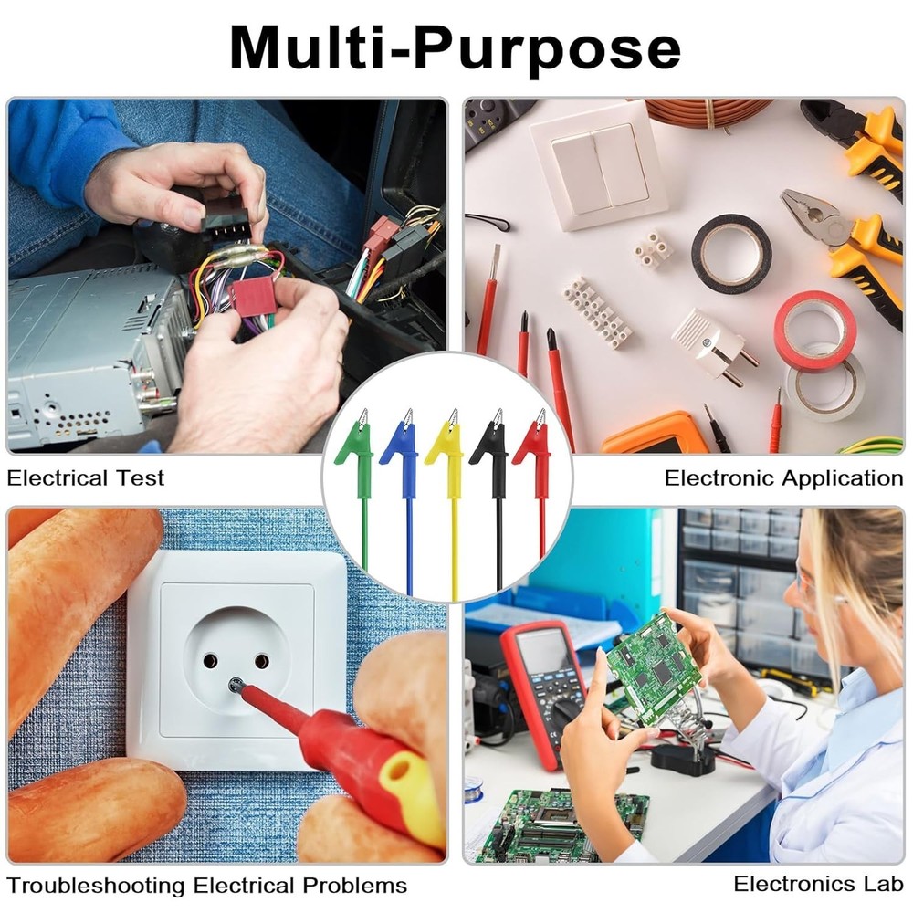 Reliable 5 Pack Alligator Clips with Insulators - Essential for Circuit Testing