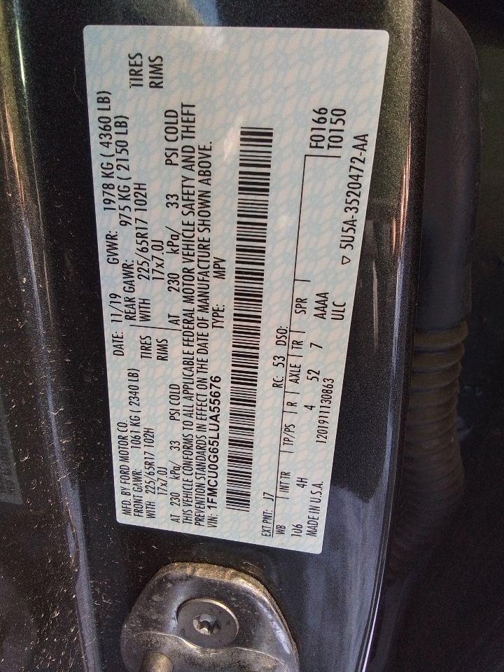 2020 Ford Escape Front 8.0" Display Screen