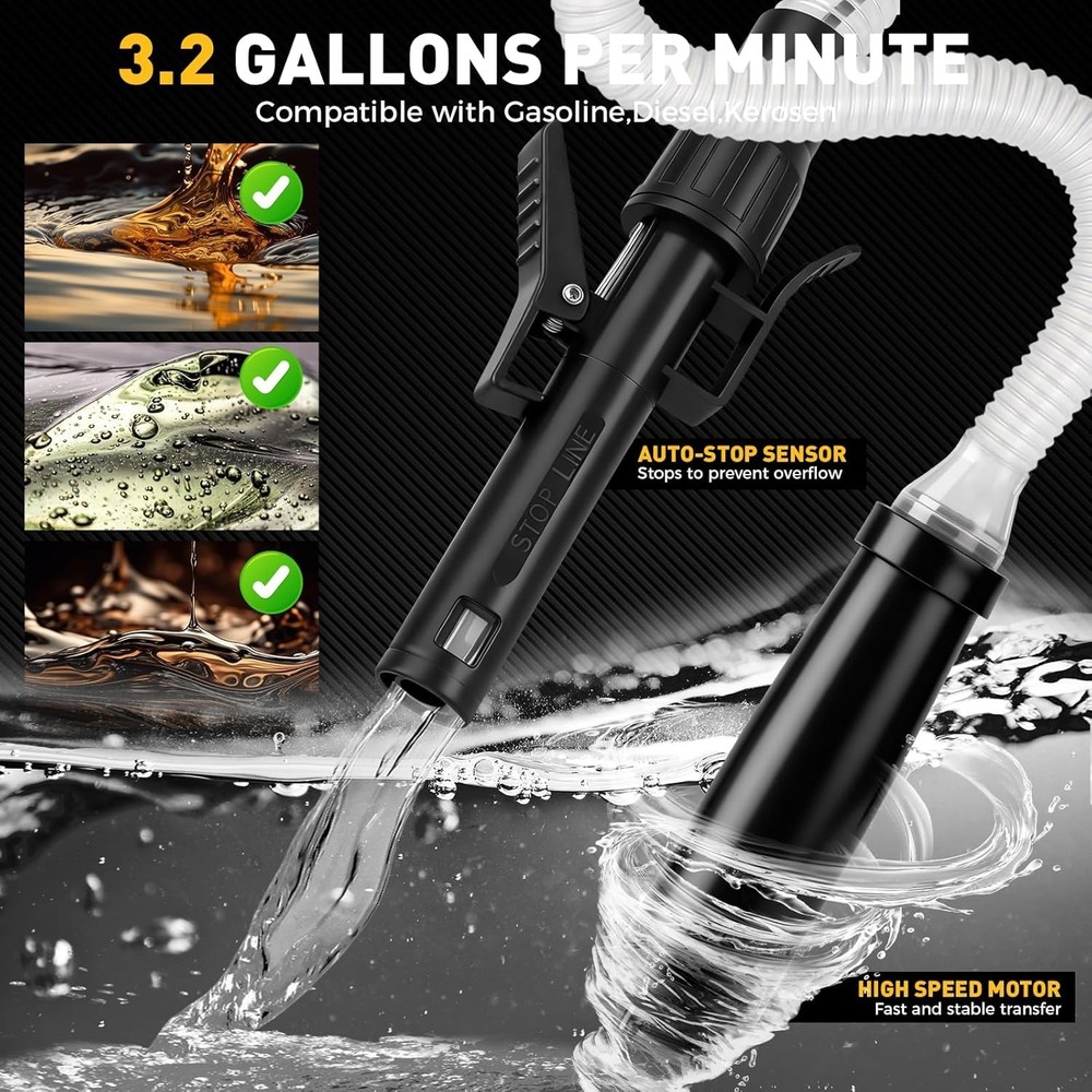 Automatic Fuel Transfer Pump with Auto-Stop Sensor(3.2 GPM), Battery Operated