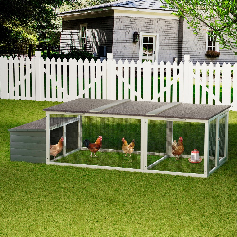 20.93ft² Walk-in Chicken Coop - Large Wooden Hen House w/ Metal Mesh Run Farm