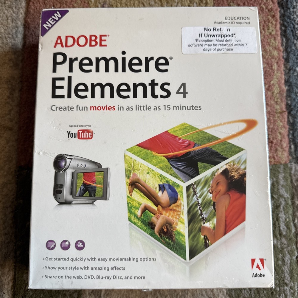 ADOBE PREMIERE ELEMENTS 4 SOFTWARE NEW SEALED PACKAGE YOU TUBE VIDEO EDITING