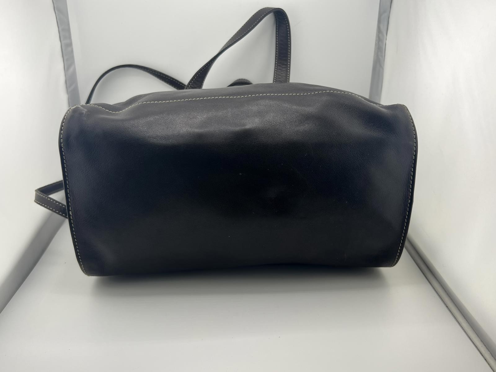 Coach Black Leather Satchel Handbag with Contrast Stitching Medium