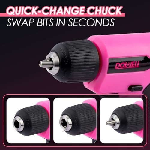 8V Cordless Drill Tool Set 58 PCS, Built-in LED, Variable Speed, Type-C Pink