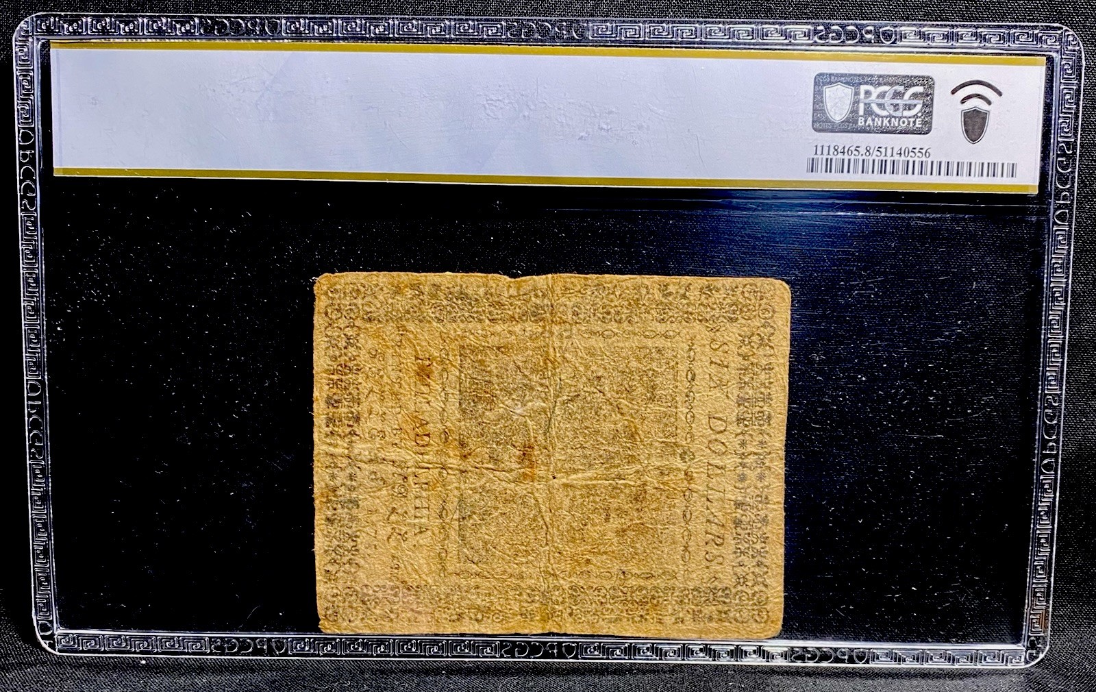 1775 American Revolution $6 Continental Currency, Colonial Bank Note CC-6, PCGS