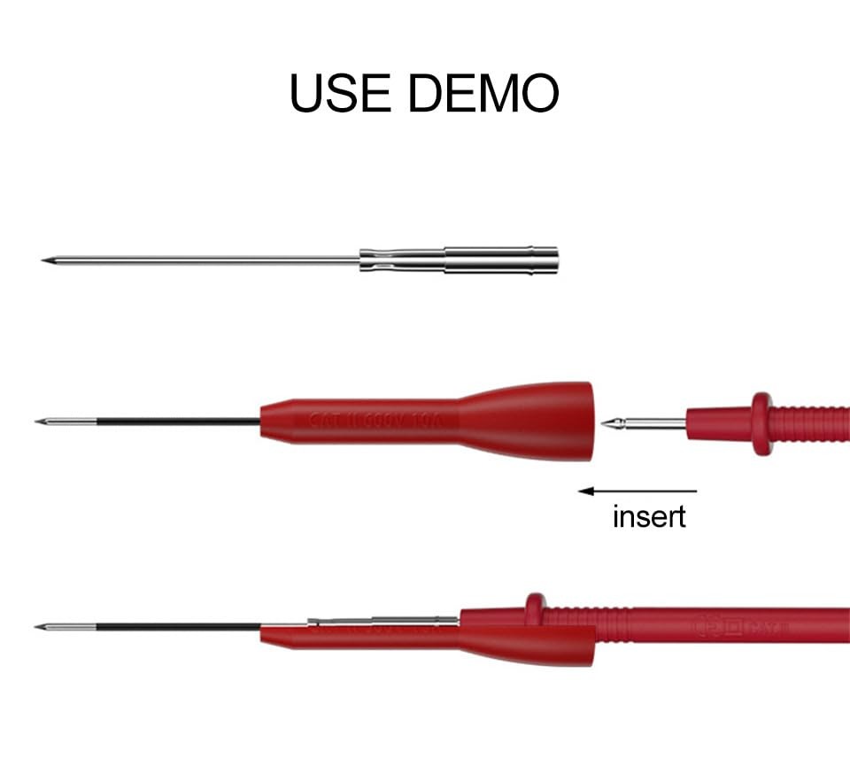 4 Pack 2mm Extended Needle Test Probes, 600V/10A Non-Destructive Black-Red