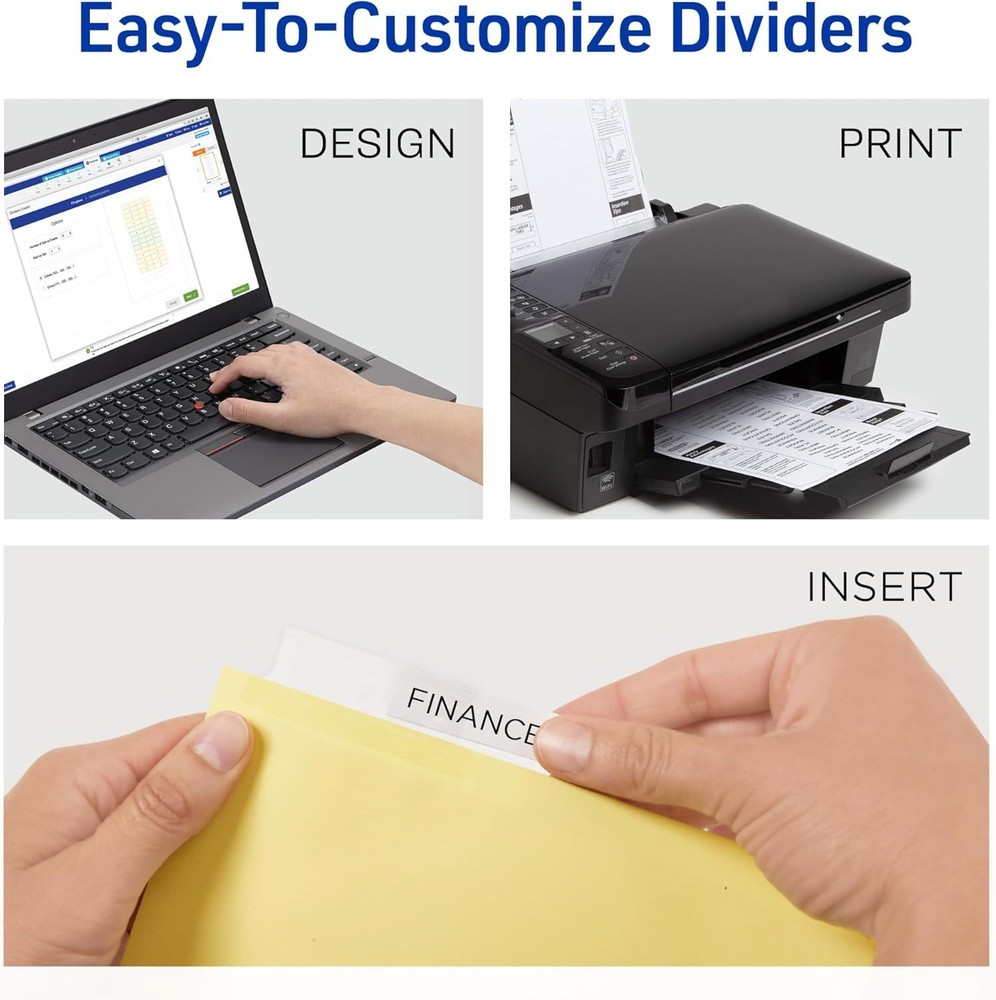 Avery Insertable Dividers for 3 Ring Binder, 5-Tab Set, Clear Big Tabs, Buff Pap