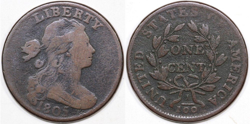 1805 1c S-267 Draped Bust Large Cent
