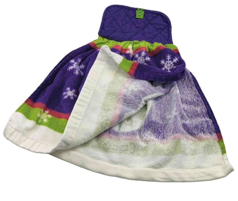 Double Layer Hanging Kitchen Towel Button Top Cocoa Christmas Winter Snow