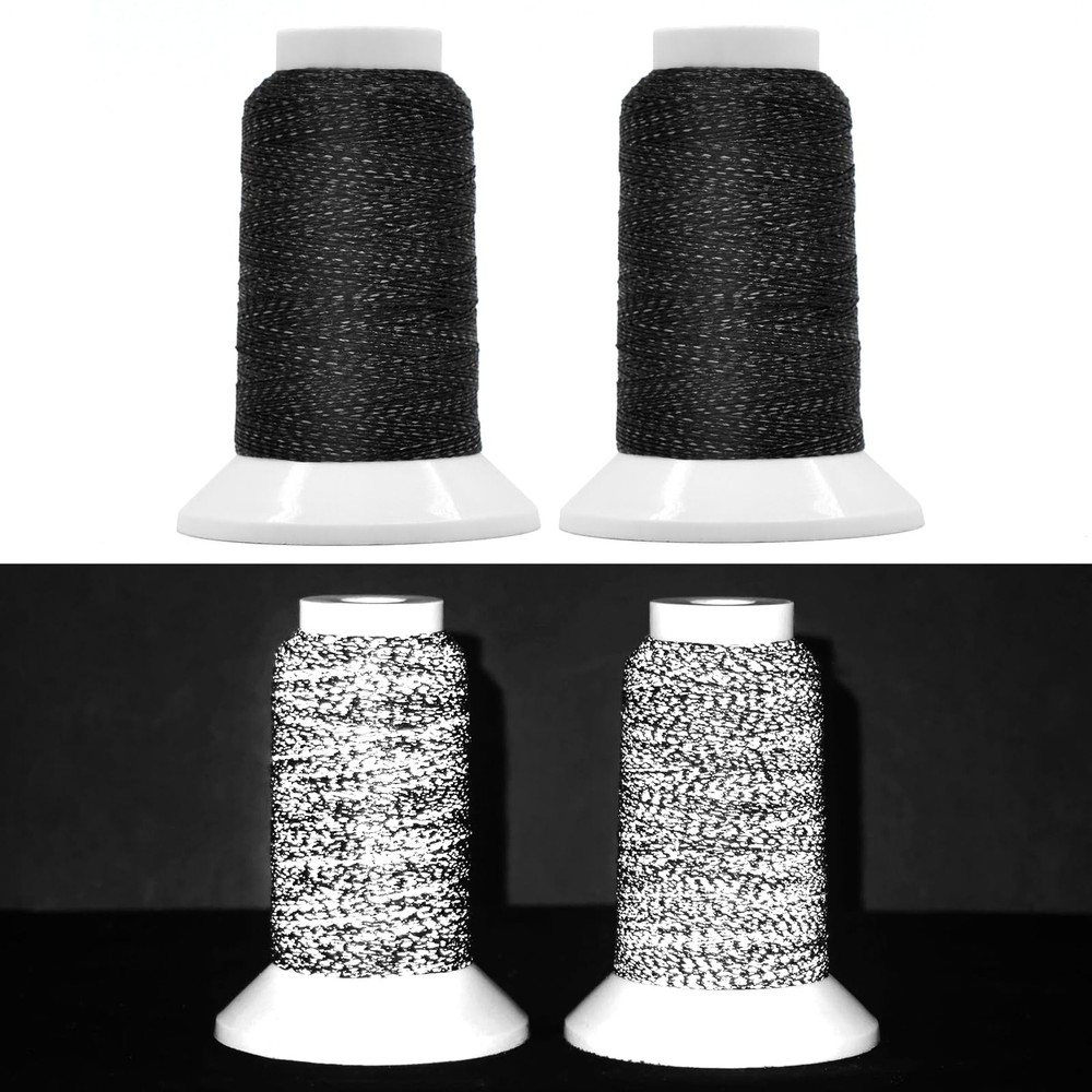 2 Pack Black 200M Reflective Embroidery Machine Thread, High-Visibility Sewing