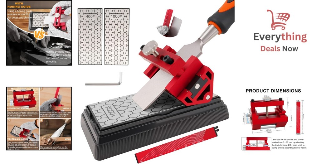 Professional Chisel Sharpening Jig with Angle Guide & Non-Slip Sharpening Base