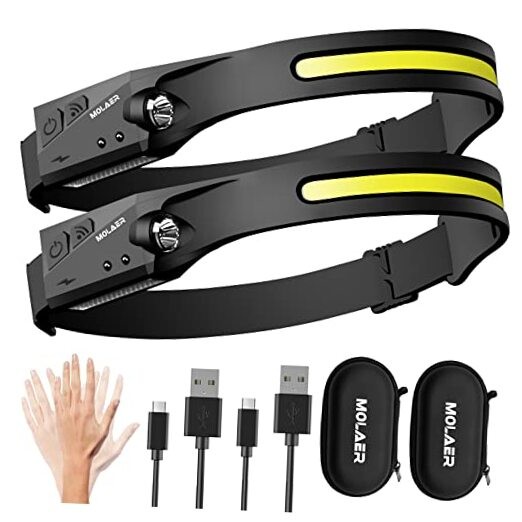 LED Headlamp Rechargeable Flashlight, 2-Pack 230° Wide Beam Headlight 2 Pack