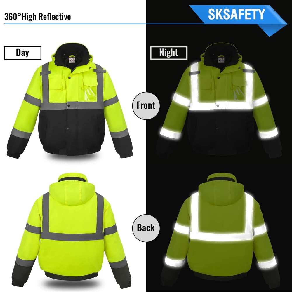 High Visibility Reflective Jackets for Men, Waterproof Class 3 Safety Jacket ...