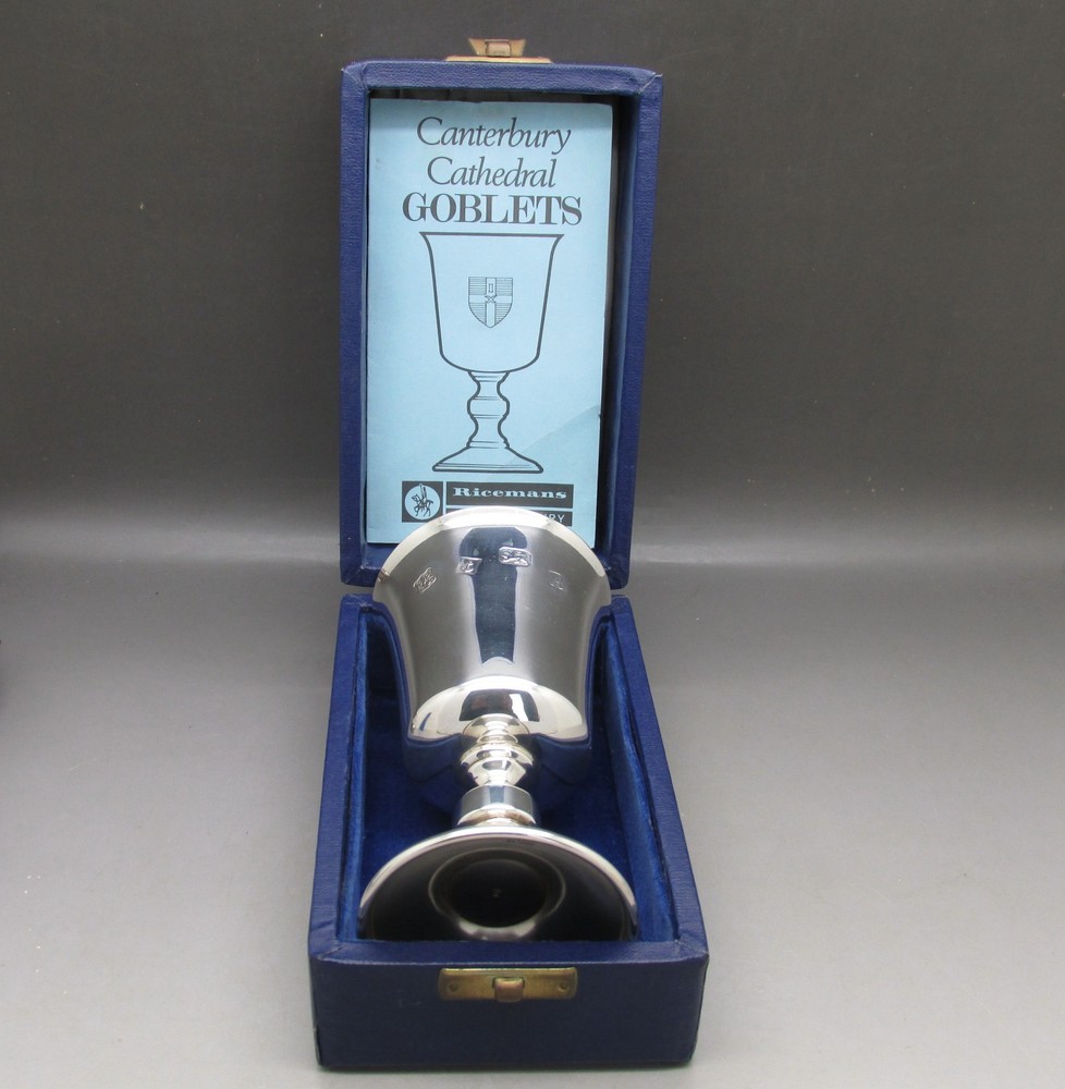 LTD EDITION SOLID STERLING SILVER CANTERBURY CATHEDRAL GOBLET 148g BIRM 1975