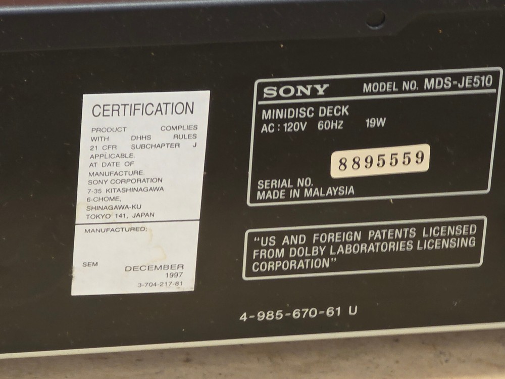 SONY MDS-JE510 MINIDISC DECK