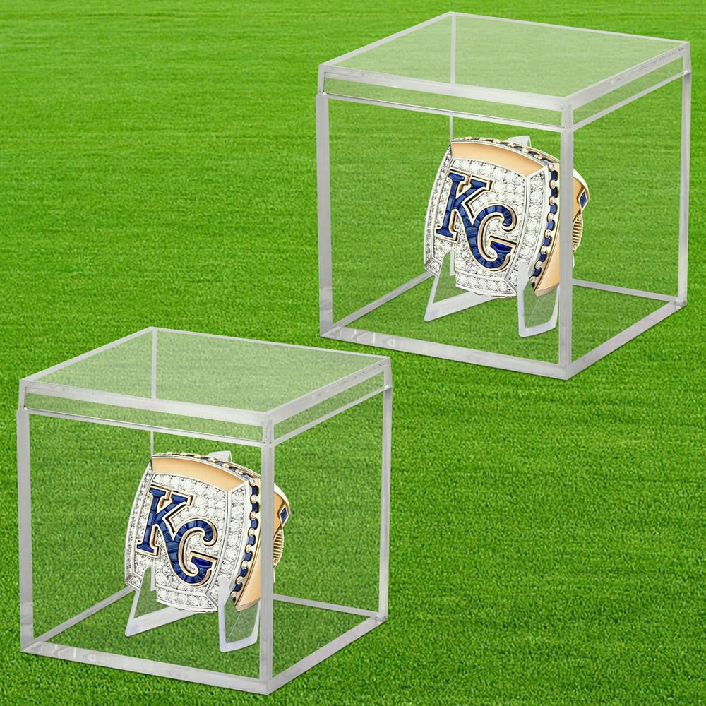 2 Pack Clear Acrylic Championship Ring Display Case, Memorabilia Stand Cube Hold