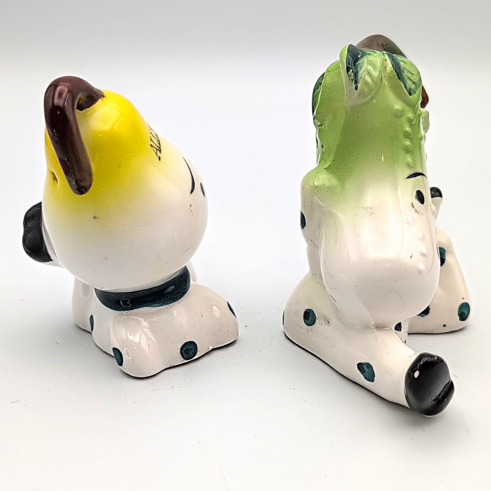 Vtg Japan Anthropomorphic "Allspice" Pear & "Cloves" Pickle Ceramic Spice Shaker