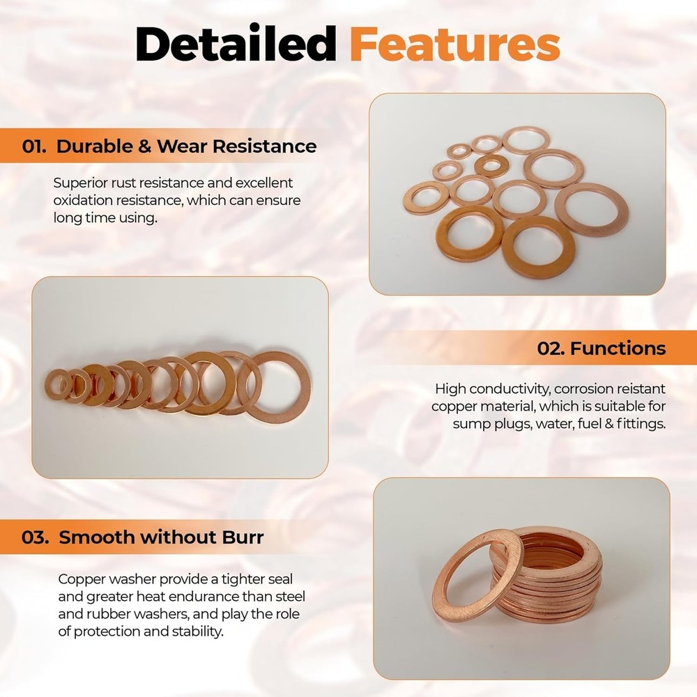 Assorted Copper Washers for Enhanced Electrical Conductivity and Heat Resistance