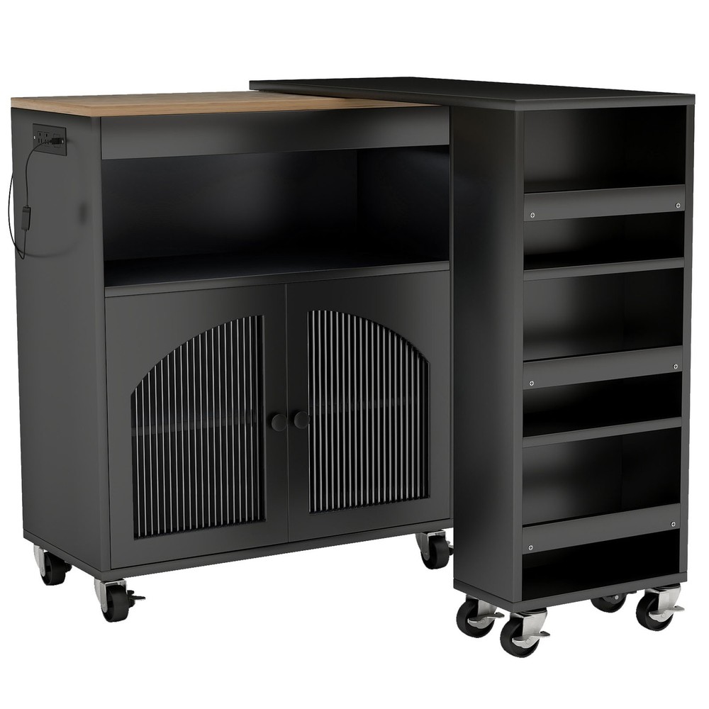 Rolling Kitchen Island Table With LED Light Power Outlets For Kitchen RAEA