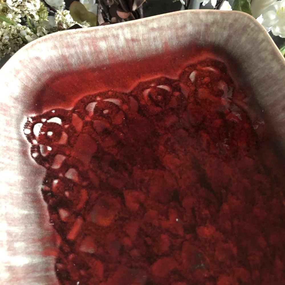 Bantam Tileworks 18” x 8.25” Rectangle Textured Glossy Deep Red Serving Platter