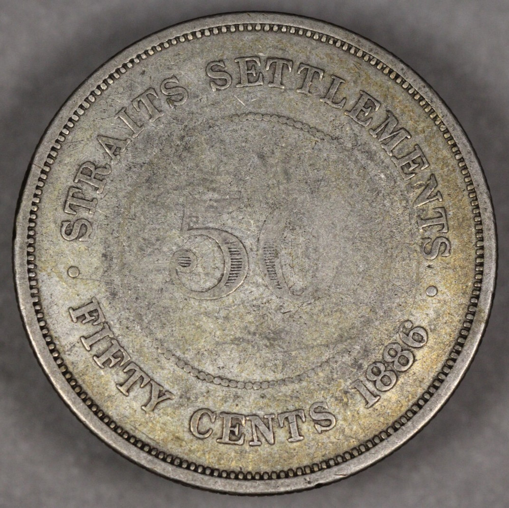1886 Straits Settlements Silver 50 Cents